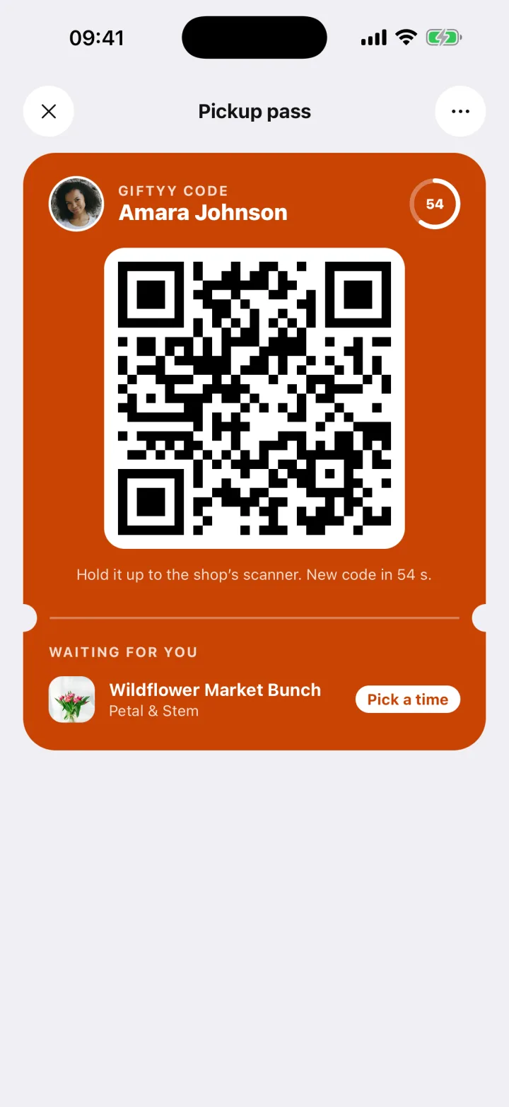 Pickup pass with a Giftyy code. New code in 54 seconds